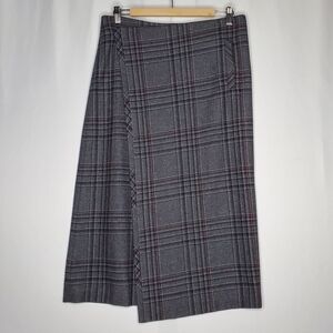 Vtg Eddie Bauer Wool Blend Midi Wrap Skirt 8P Plaid Pocket 00s Quiet Luxury Prep